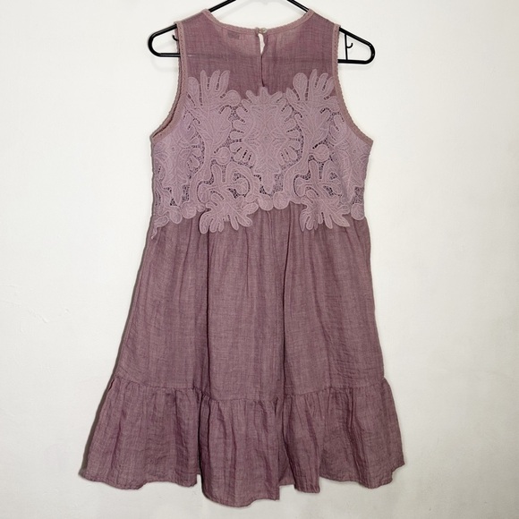 Umgee Sleeveless Floral Lace Detail Cotton Blend Mini Dress, Mauve size S - Picture 4 of 6